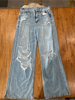 American Eagle Outfitters Light Blue Distressed Wide Leg Jeans